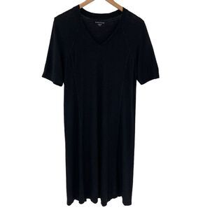 Eileen‎ Fisher Black Hemp Cotton Blend T-Shirt Midi Shift Dress Women Medium
